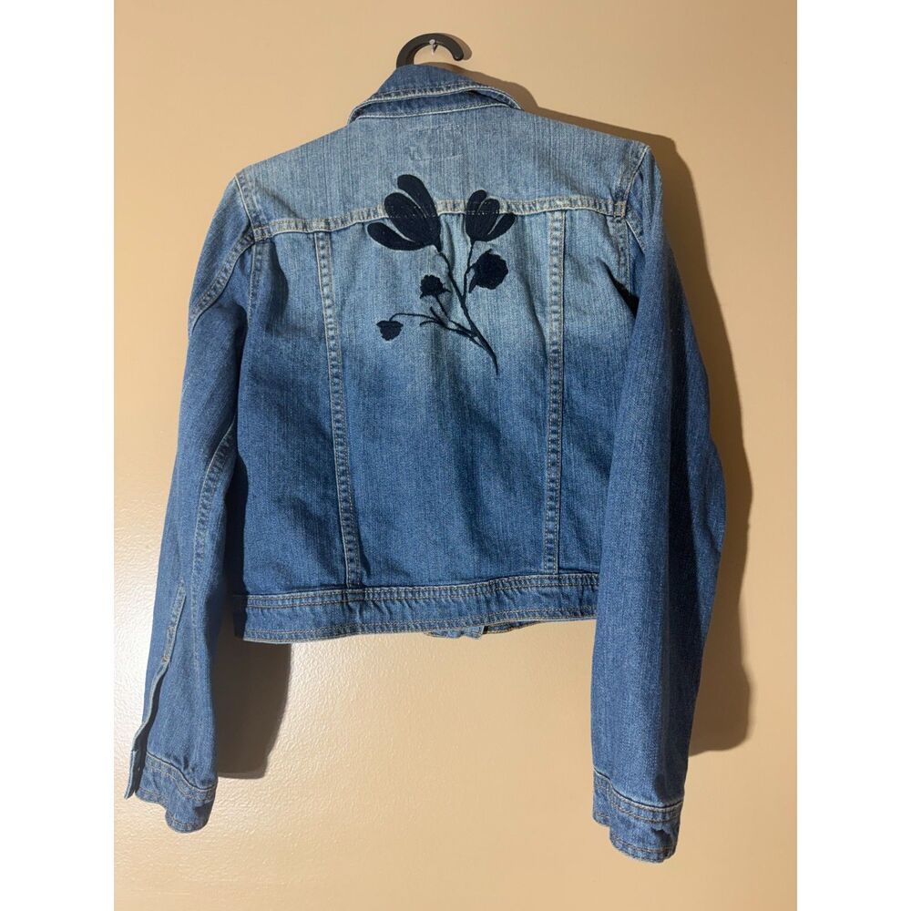 Roebuck & Co. Girls XL 16 Denim Jacket Floral Embroidered Blue Jean